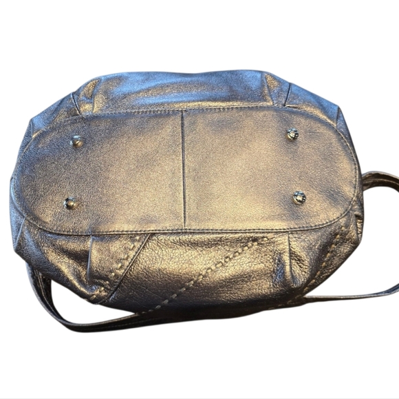 B. Makowsky Metallic Silver Leather Top Handle Shoulder Bag - Picture 7 of 15